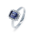 Anillo Rosetón Fleur de Oro Blanco de 9 Quilates con Zafiro