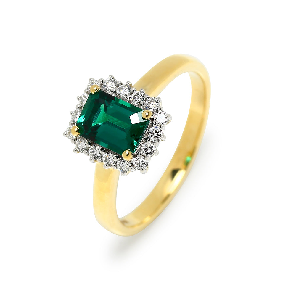 Anillo Rosetón Fleur de Oro 9K con Esmeralda Creada