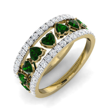 Anillo Corazones Esmeraldas  42 Diamantes Creados 0.51 Quilates en Vermeil