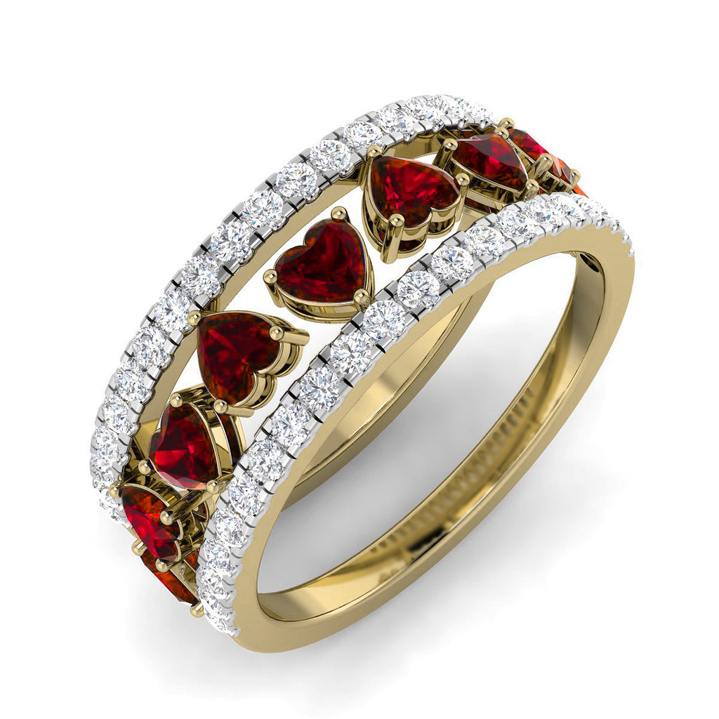 Anillo con Rubíes y Diamantes Creados en Vermeil