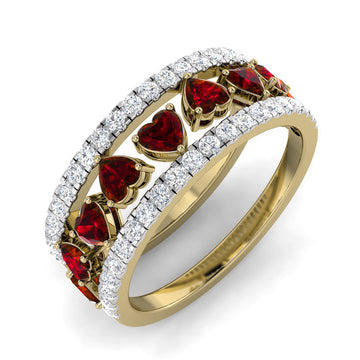 Anillo Corazones Rubíes 42 Diamantes Creados 0.51 Quilates en Vermeil