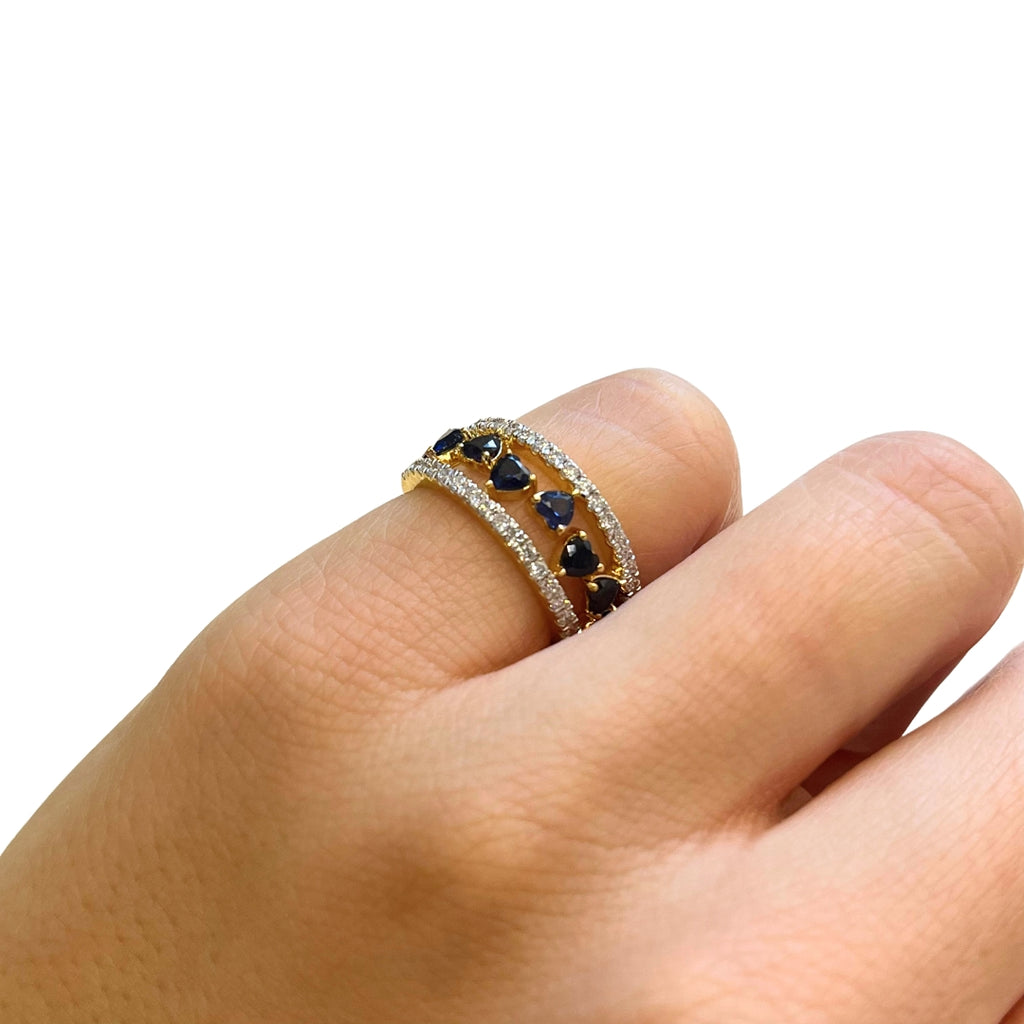 Anillo con Zafiros y Diamantes Creados en Vermeil