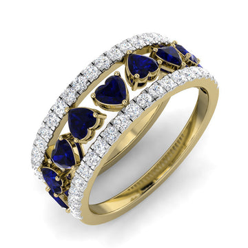 Anillo Corazones Zafiros 42 Diamantes Creados 0.51 Quilates en Vermeil