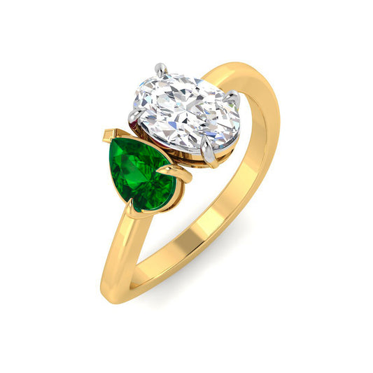 Anillo Gota Esmeralda 0.57 y Diamante Creado Oval 0.71 Quilates en Vermeil