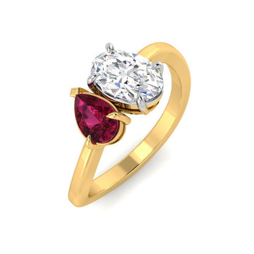 Anillo Gota Rubí 0.57 y Diamante Creado Oval 0.71 Quilates en Vermeil