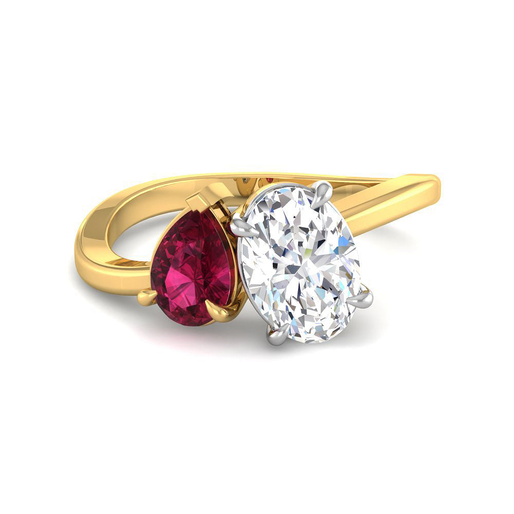 Anillo Rubí Gota con Diamantes Creados en Vermeil