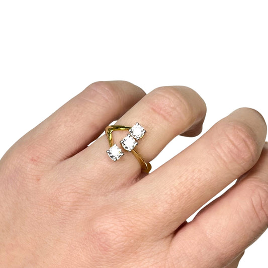 Anillo 3 Diamantes Creados 0.81 Quilates en Vermeil