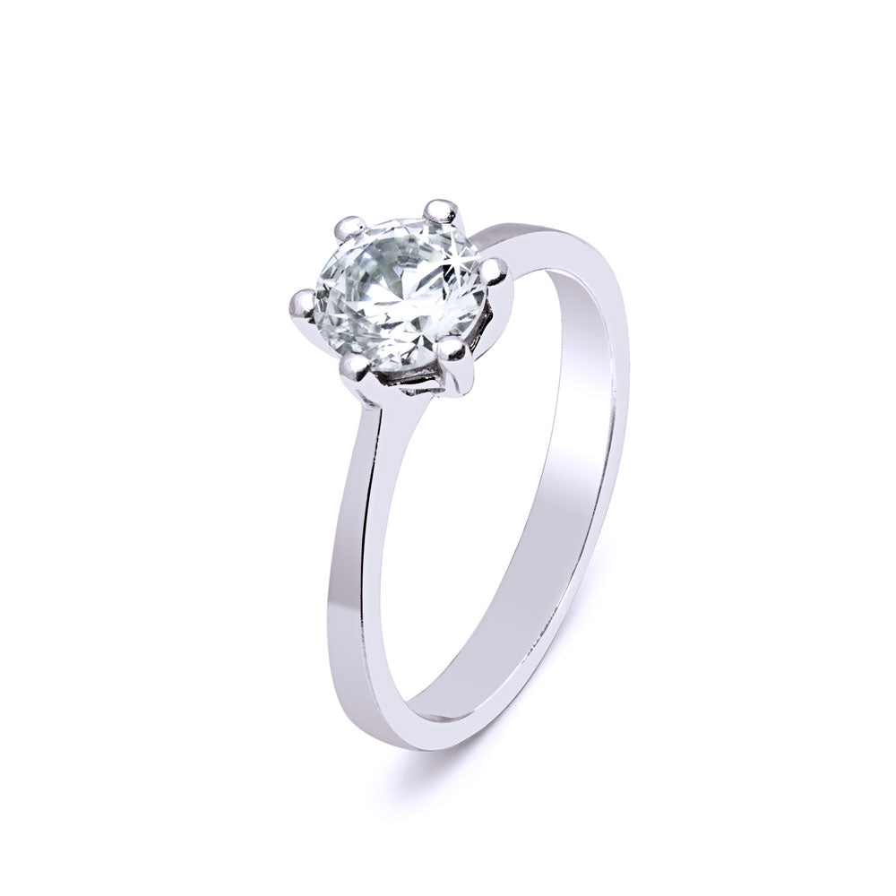 Anillo Solitario Janis  Diamante Creado 1 Quilate en Oro Blanco 9 Kilates
