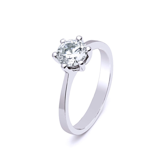 Anillo Solitario Janis  Diamante Creado 1 Quilate en Oro Blanco 9 Kilates