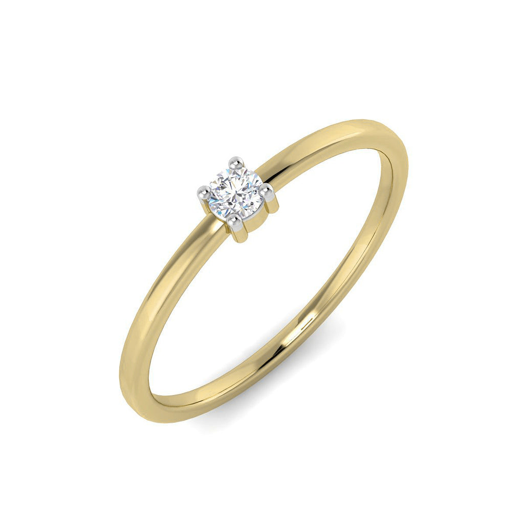Anillo Solitario 4 Grapas Diamantes Creados en Vermeil  0.06 Quilates