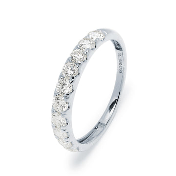 Media Alianza con Grapas y 10 Diamantes Creados de 0,74 Quilates en Oro Blanco 9 Kilates