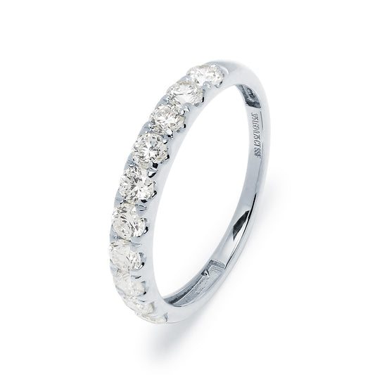 Media Alianza con Grapas y 10 Diamantes Creados de 0,74 Quilates en Oro Blanco 9 Kilates