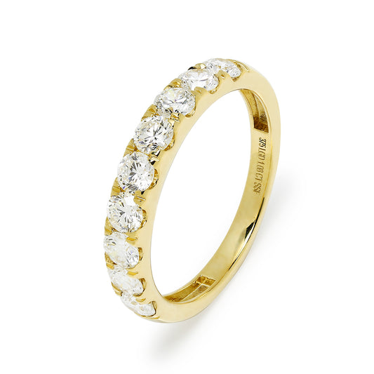 Media Alianza con Grapas y 9 Diamantes Creados de 1.08 Quilates en Oro Amarillo 9 Kilates