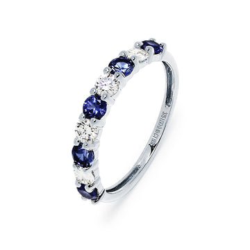 Anillo Media Alianza Estelle de Zafiro y Diamantes Creados en Oro Blanco