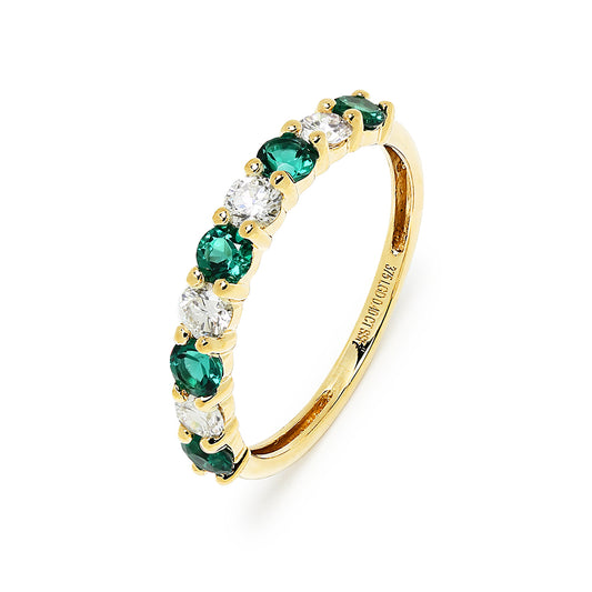 Anillo Media Alianza Estelle de Esmeralda y Diamantes Creados en Oro Amarillo
