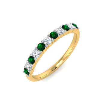 Anillo Media Alianza Esmeraldas y Diamantes Creados 0.18 Quilates en Vermeil
