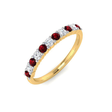 Anillo Media Alianza Rubí y Diamantes Creados 0.18 Quilates en Vermeil