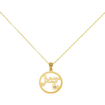 Colgante Redondo Te quiero Mamá con Diamante Creado en Oro Amarillo 9 Kilates