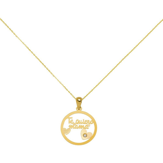 Colgante Redondo Te quiero Mamá con Diamante Creado en Oro Amarillo 9 Kilates