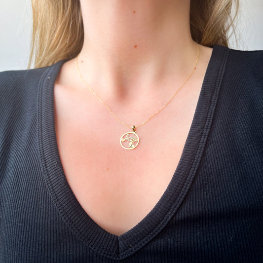 Colgante Redondo Te quiero Mamá con Diamante Creado en Oro Amarillo 9 Kilates