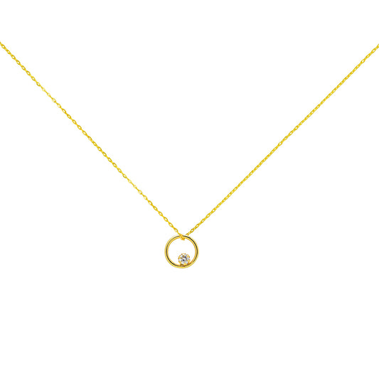 Cadena y Colgante Círculo con un Diamante Creado  en Oro Amarillo 9 Kilates