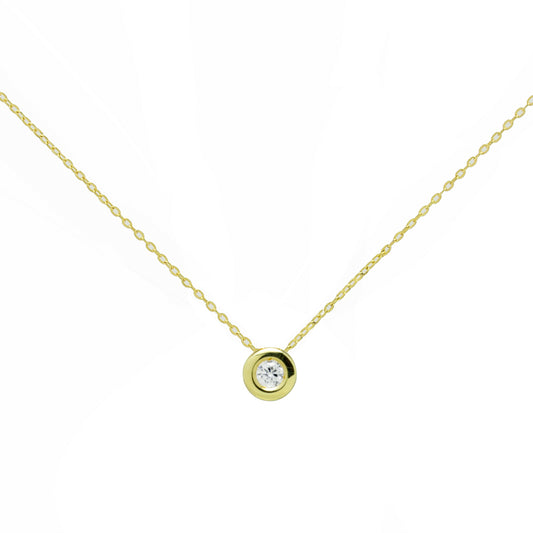 Cadena y Colgante Redondo en Oro Amarillo 9 Kilates con Diamante Creado 0,067 Quilates