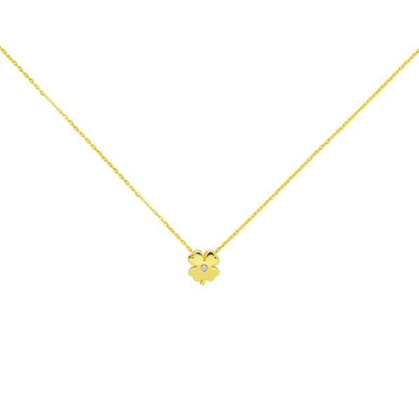 Cadena y Colgante Trébol con un Brillante Creado en Oro Amarillo de 9 Kilates