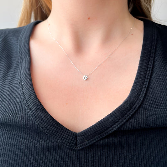 Cadena y Colgante Corazón 1 Diamantes Creados de 0,055 quilates en Oro Blanco