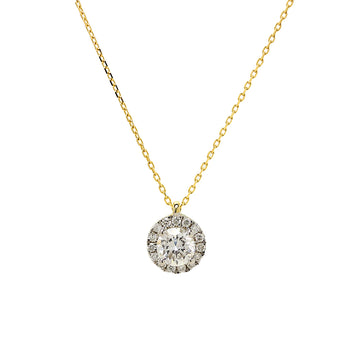 Cadena y Colgante Rosetón de Diamantes Creados en Oro Amarillo de 9 Kilates