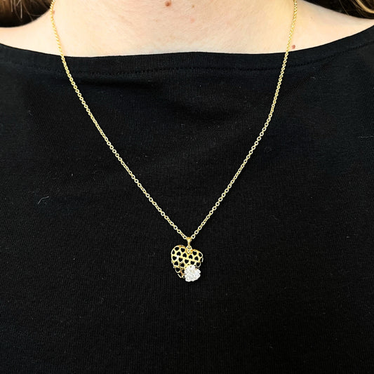 Cadena y Colgante Corazón 15 Diamantes Creados 0.2 en Vermeil