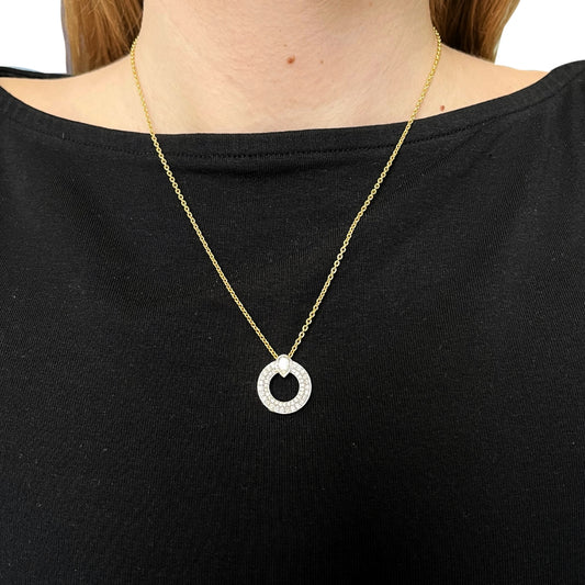 Cadena y Colgante Círculo con 48 Diamantes Creados 1.10 en Vermeil