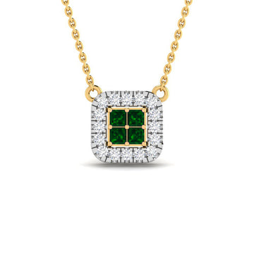 Cadena y Colgante Cuadrado Esmeralda con 16 Diamantes Creados 0.18 en Vermeil