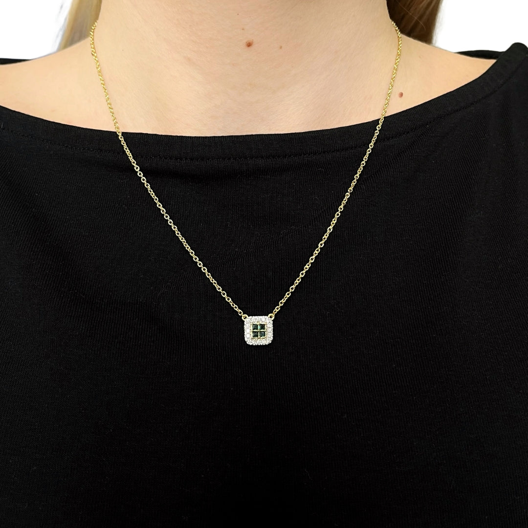 Gargantilla con Esmeraldas y Diamantes Creados en Vermeil