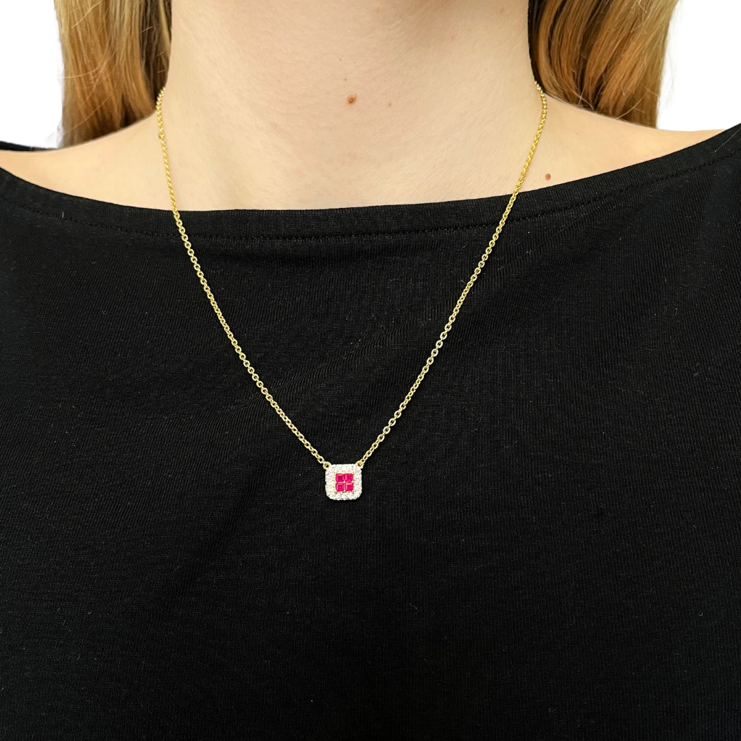 Gargantilla con Rubíes y Diamantes Creados en Vermeil