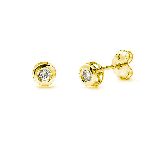 Pendientes Redondos con Diamantes Creados de 0,06 Quilates en Oro Amarillo de 9 Kilates