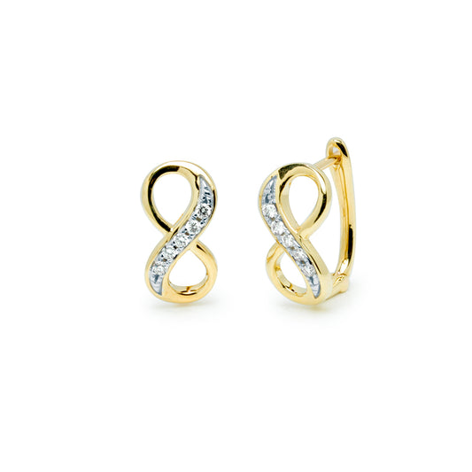 Pendientes Infinito con Diamantes Creados 0,10 Quilates en Oro Amarillo 9 Kilates