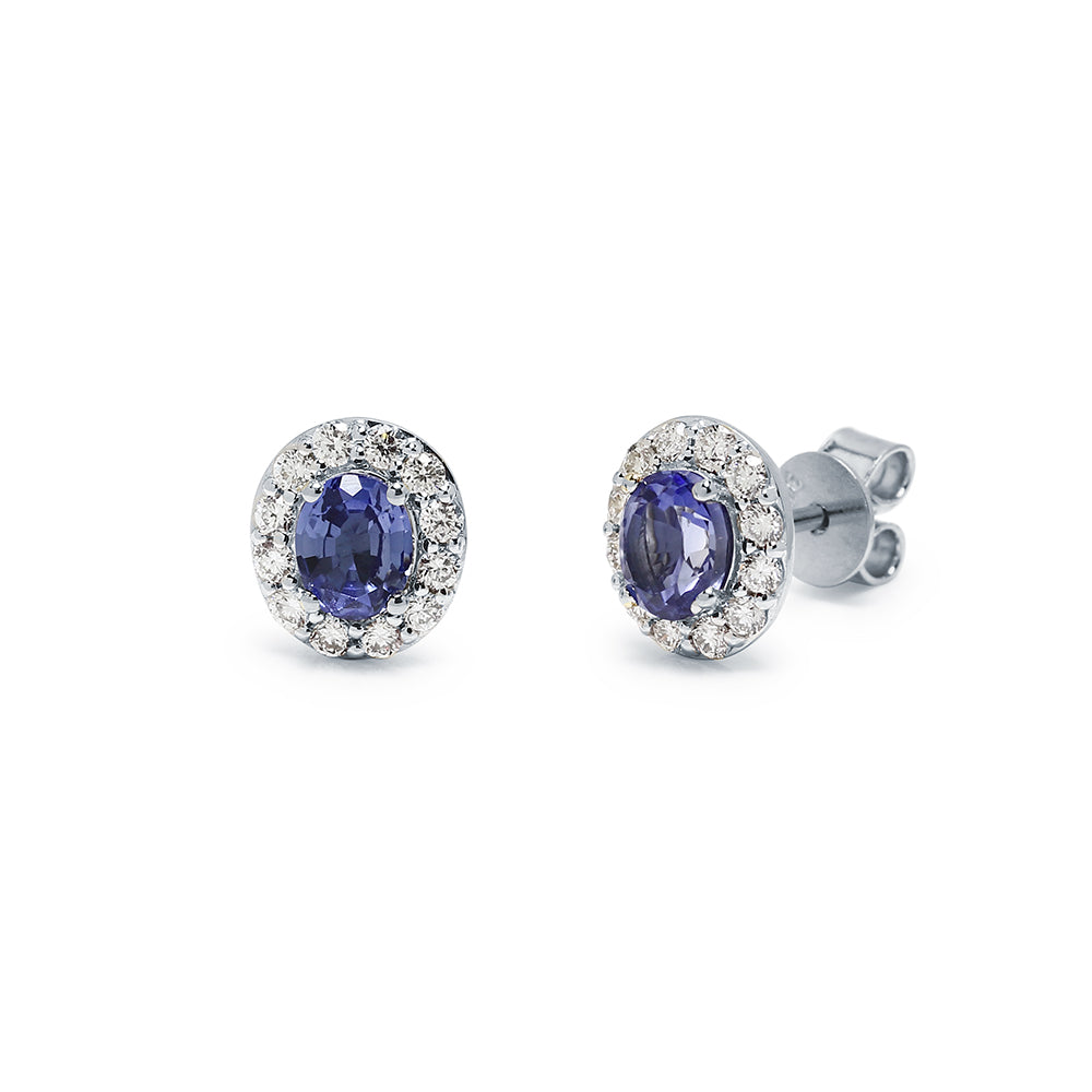 Pendientes Isabeau de Zafiro y Diamantes Creados en Oro Blanco 9 Kilates