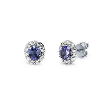 Pendientes Isabeau de Zafiro y Diamantes Creados en Oro Blanco 9 Kilates