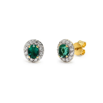 Pendientes Isabeau de Esmeralda y Diamantes Creados en Oro Amarillo 9 Kilates