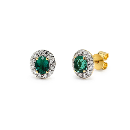 Pendientes Isabeau de Esmeralda y Diamantes Creados en Oro Amarillo 9 Kilates