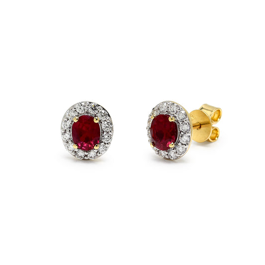 Pendientes Isabeau de Rubí y Diamantes Creados en Oro Amarillo 9 Kilates
