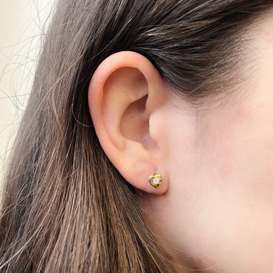 Pendientes Corazones 2 Diamantes Creados 0.1 Quilates en Vermeil