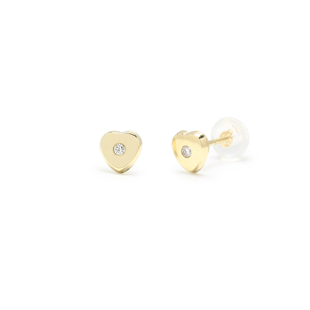 Pendientes Niña Corazón de Oro de 9 Quilates con Diamantes