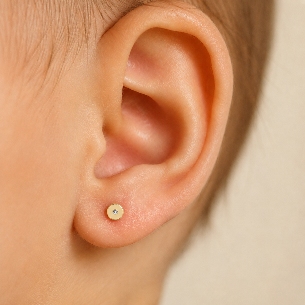Pendientes Bebé de Oro de 9 Quilates con Diamantes
