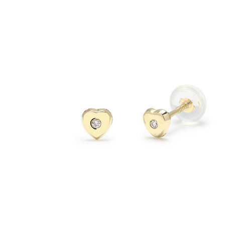 Pendientes Bebé Corazón de Oro de 9 Quilates con Diamantes