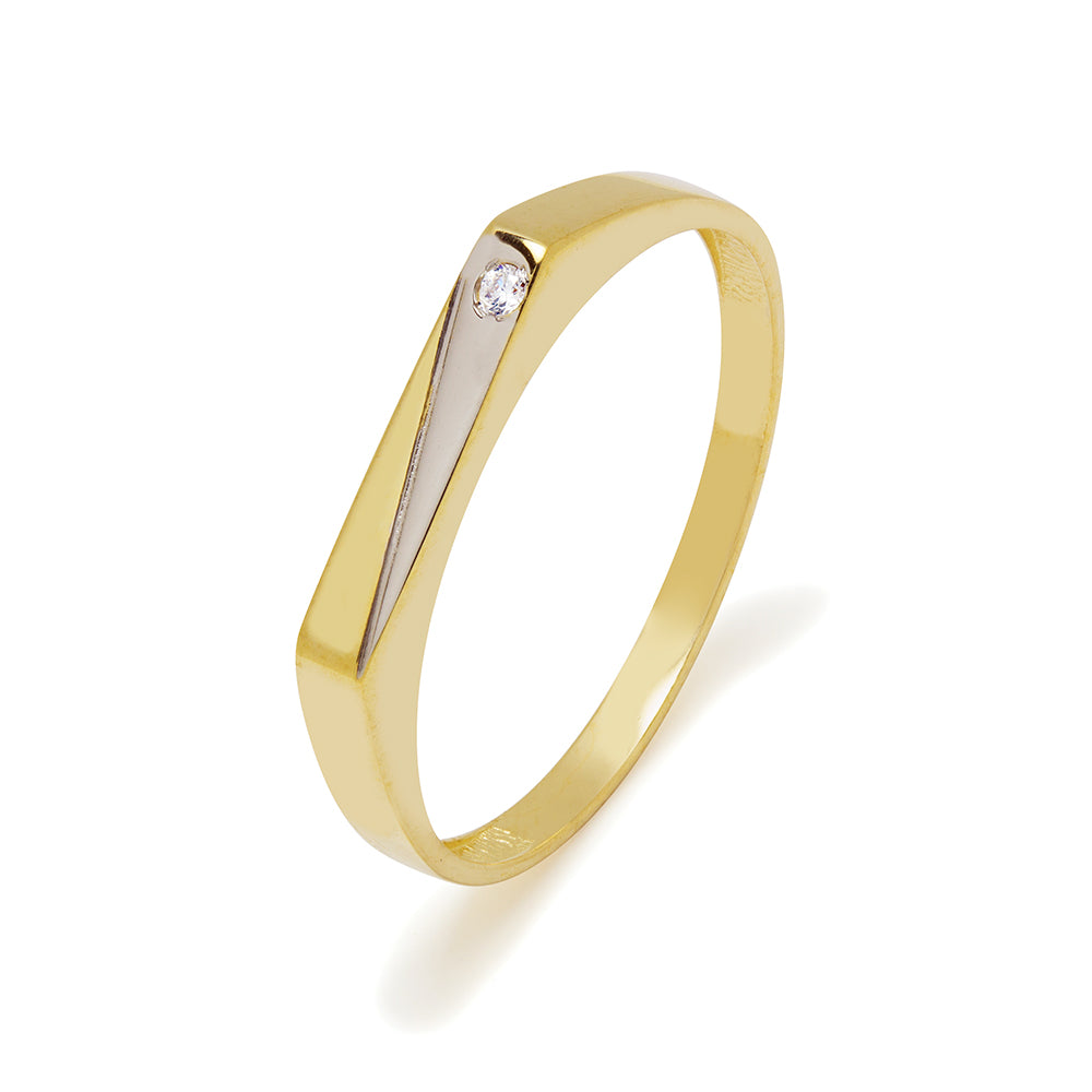 Anillo Solitario con Diamante Creado en Oro Bicolor 9 Kilates