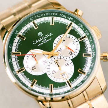 Reloj Hombre Casanova Chrono Racer – Gold Dark Green Dial