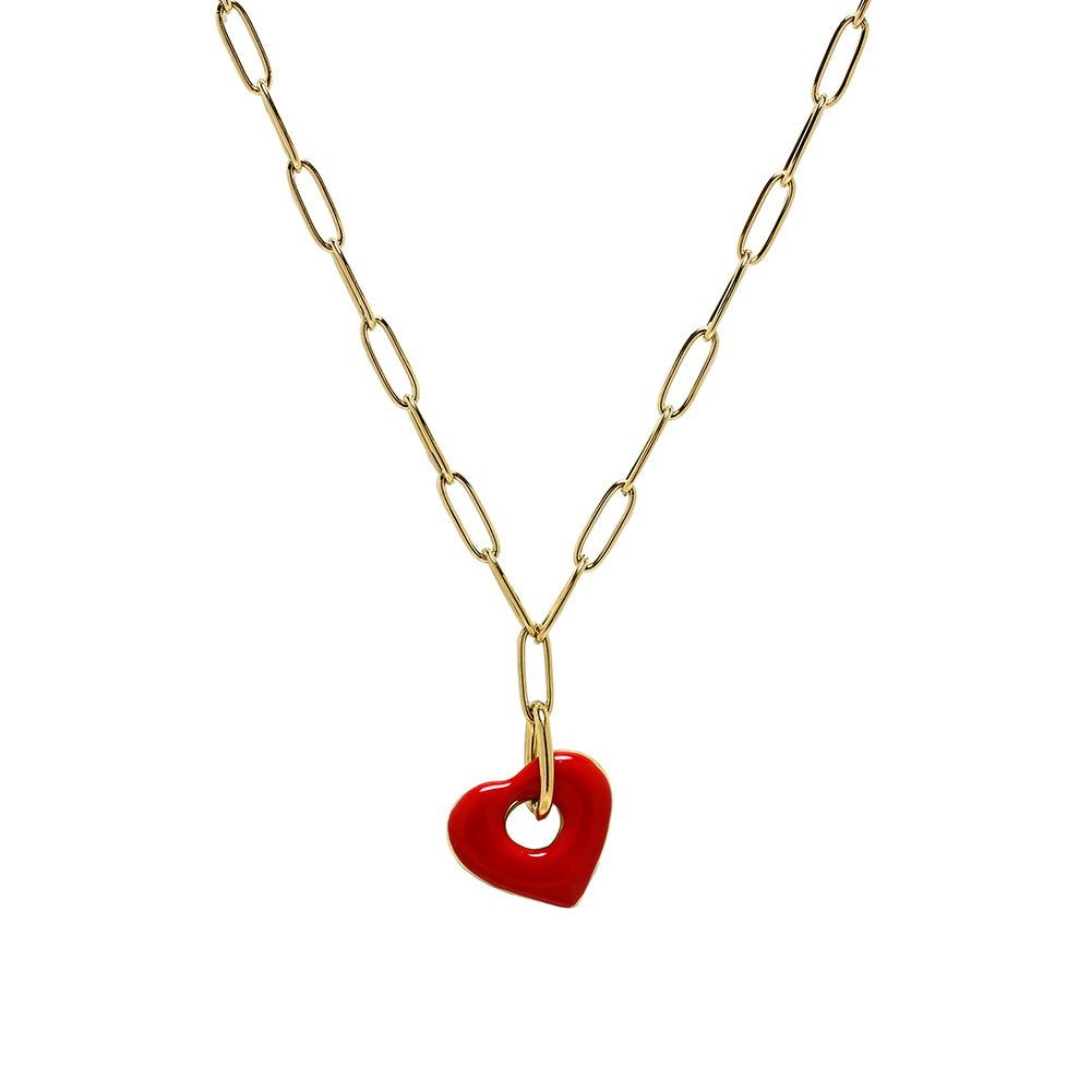 Gargantilla Tesi de Acero con Corazón Rojo