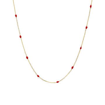 Cadena Kira con Piedras Rojas en Oro Amarillo 9 Kilates