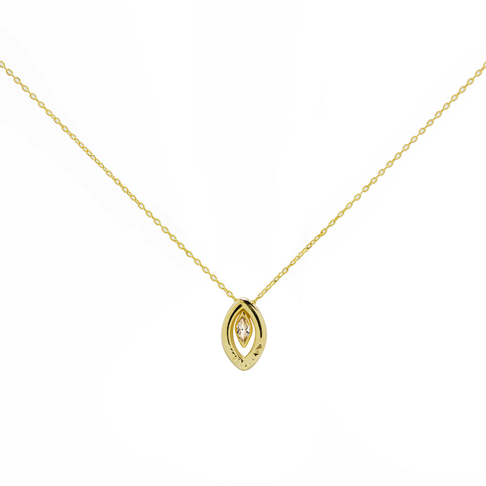 Cadena y Colgante Lágrima Tallada con Circonita Blanca en Oro Amarillo de 9 Kilates